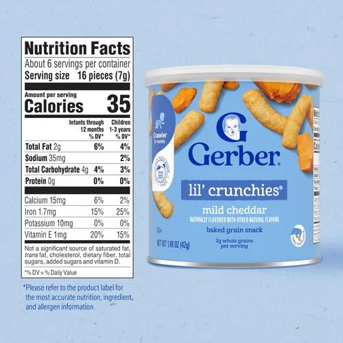Miniatura 2 de Gerber Stage 3 Snacks de comida para bebés, Mild Cheddar Lil' Crunchies, Snacks para bebés, alimentación guiada por el bebé, paquete de 6