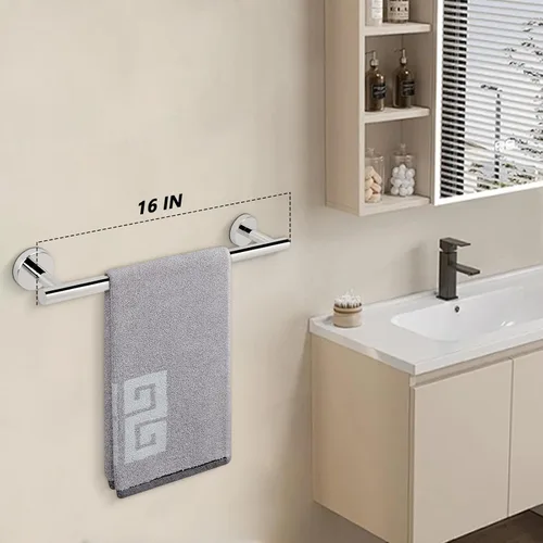 Miniatura 5 de NearMoon - Barra para toallas de baño, toallero de acero inoxidable grueso para ducha montado en la pared para baño, longitud total de 16 pulgadas