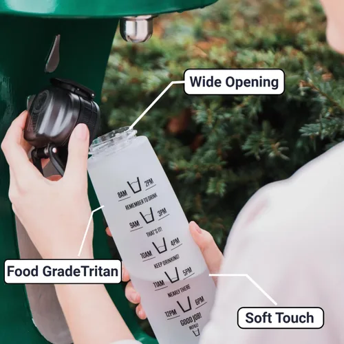 Miniatura 3 de HYDRATEM8 Botella de agua deportiva de 32 onzas con marcador de tiempo, tapa con cerradura a prueba de fugas y Tritan sin BPA, botella de bebida