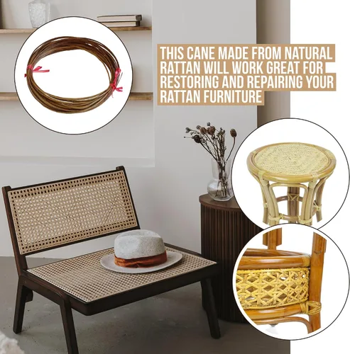 Miniatura 2 de Cesta de silla de muebles planos de ratán con bastón de reparación natural, marrón oscuro