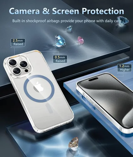 Miniatura 710 de FNTCASE Funda para iPhone 13 Pro-Max: Fundas magnéticas transparentes compatibles con Magsafe Slim anti amarillamiento protección contra caídas