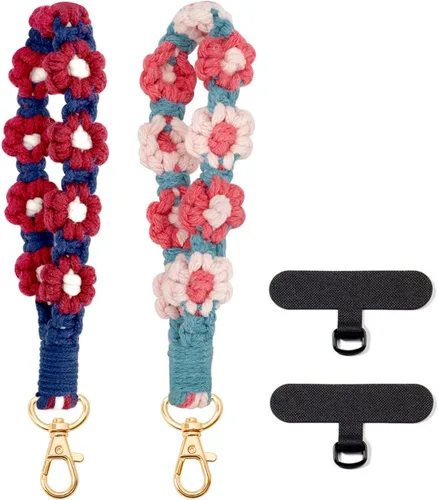 Miniatura 8 de Correa de muñeca para teléfono estilo boho con macramé, cordón para teléfono celular con pestaña de anclaje, llavero con dije de muñeca, cadena
