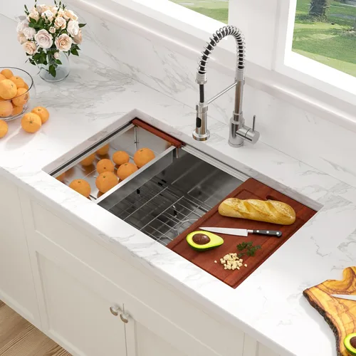 Miniatura 9 de Sarlai 33 Fregadero de Cocina Empotrado - Fregadero de 33 x 19 Pulgadas Bajo Encimera Estación de Trabajo de Profundidad Sencillo Tazón 16 Calibre