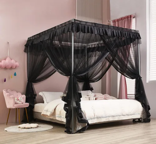 Miniatura 17 de Mengersi Cortina para Dosel de Cama Princesa, con 4 Esquinas, Dosel con Mosquitero para Cama de Princesa (Blanco, Doble)