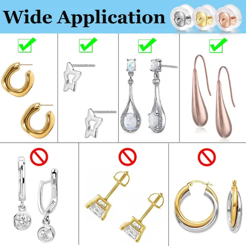 Miniatura 4 de Moconar - Parte trasera de aretes de silicona de oro de 18 quilates para tachuelas/orejas caídas, aretes pesados, no irritan, hipoalergénicos
