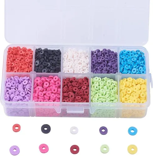 Miniatura 9 de 1520 ~ 1600 unids/caja de 10 colores mezclados planos redondos poliméricos arcilla espaciador perlas 0.315 in Heishi hecho a mano suelta disco