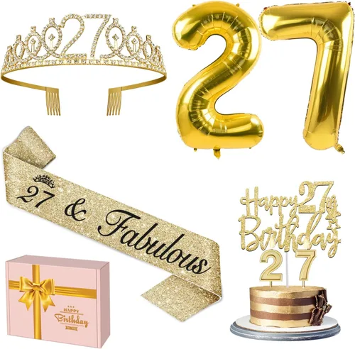 Miniatura 55 de Decoraciones doradas de 70 cumpleaños para mujer con banda y tiara de cumpleaños 70, adorno para pastel y velas, globos de números, regalos de 70