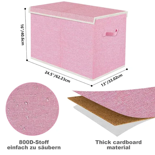 Miniatura 3 de Caja grande plegable de almacenamiento para juguetes con tapa y asas - Baúl organizador para niños para juguetes, ropa, mantas