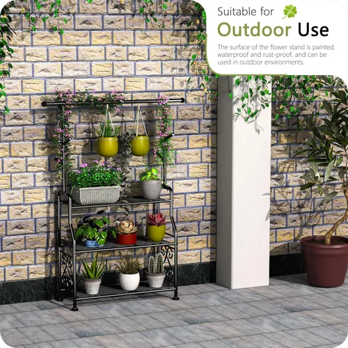 Miniatura 5 de GIOTORENT Soporte para plantas de interior, estante de metal resistente de 3 niveles para patio e interior, soporte alto para plantas que sostiene