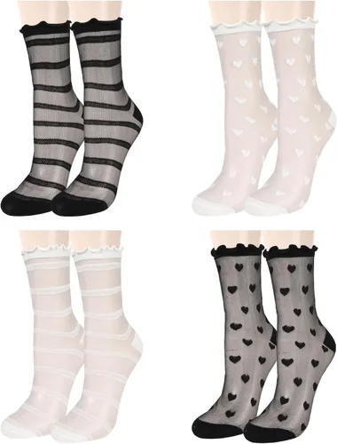 Miniatura 8 de Benefeet Sox Womens Girls Sheer Socks Mesh Lace Crew Socks Transparent See Through Ultra Thin Silk Nylon Dress Socks