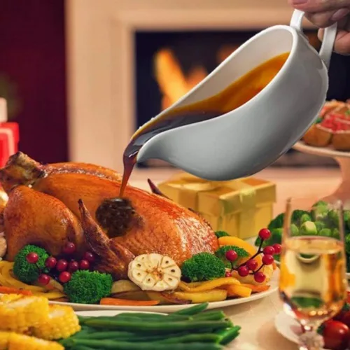 Miniatura 4 de Qlans Salsera con Cucharón y Platillo de 17 Oz, Salsera de Cerámica con Bandeja para Aderezos de Ensalada, Leche, Salsas Calientes, Crema, Caldo, 1