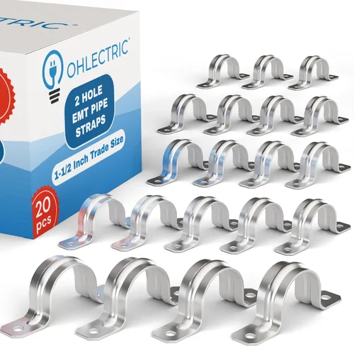 OHLECTRIC Correa de tubo resistente (paquete de 20 abrazaderas de conducto chapadas en zinc, soporte en U de acero EMT de 2 agujeros, clip de tubo