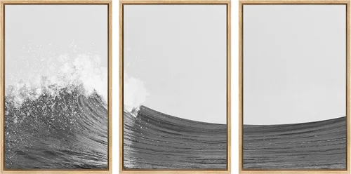 Miniatura 15 de SIGNWIN - 3 cuadros en lienzo enmarcados, modernos, elegantes, de textura de grano, pinos de montaña con niebla y naturaleza silvestre para sala