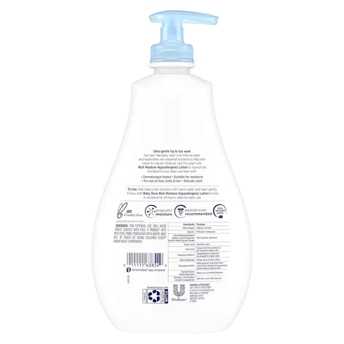 Miniatura 2 de Baby Dove Jabón Corporal para Cuidado de la Piel Sensible del Bebé para el Baño del Bebé Riqueza en Humedad Sin Lágrimas e Hipoalergénico, 20 onzas