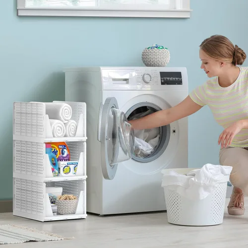 Miniatura 2 de Sorbus Paquete de 3 Organizadores Plegables de Estante de Armario para Ropa - Versátiles Cestas de Almacenamiento Apilables para Armario, Baño