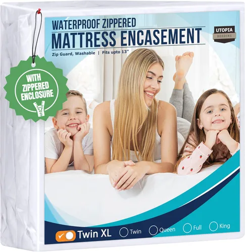 Utopia Bedding Protector de colchón con cremallera, tamaño individual XL, 100% impermeable, a prueba de insectos y ácaros, funda de colchón