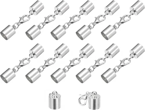 Miniatura 42 de uxcell Juego de 10 tapas de cuero de 0.315 in con cierres de pinza de langosta, terminadores de barril para hacer pulseras de cuero, tono bronce