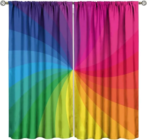 Miniatura 31 de Cortinas opacas abstractas de arco iris, pintura de color arcoíris con gotas, diseño gráfico creativo con bolsillo para barra, para sala de estar