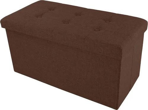 Miniatura 13 de Lavish Home Otomana plegable de almacenamiento, juego de 2 reposapiés copetudos de 30 pulgadas, baúl o banco de lino con contenedor extraíble