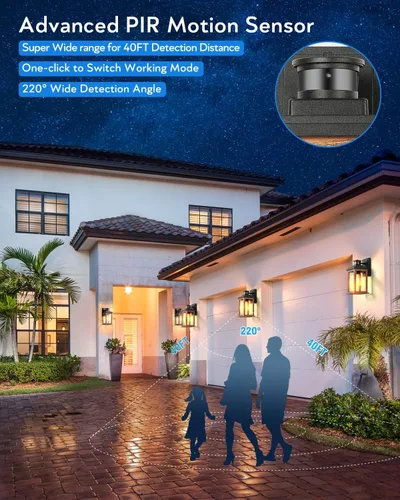 Miniatura 4 de VIANIS Luces para exteriores con sensor de movimiento, iluminación de anochecer a amanecer para casa, luces de grano de madera para garaje, farol