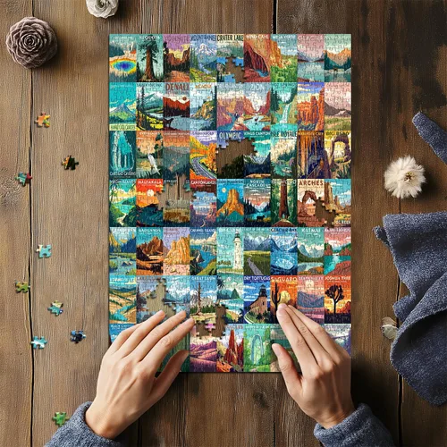 Miniatura 4 de Rompecabezas de Parques Nacionales para adultos, 1000 piezas, póster de viaje, rompecabezas de paisaje, incluyendo Zion Yellowstone Yosemite