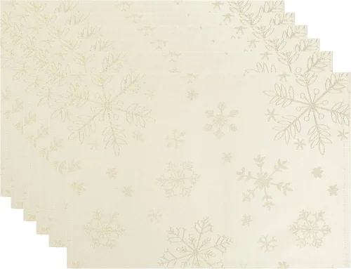 Miniatura 8 de HARORBAY Juego de 6 manteles individuales blancos, manteles individuales con copos de nieve dorados para comedor, cocina, fiesta, vacaciones