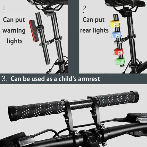 Miniatura 7 de Extensión extensor de manillar doble para bicicleta, aleación de aluminio de 11.8 pulgadas/11.8 in, accesorios de soporte de bicicleta súper largo