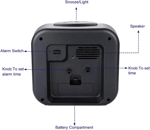 Miniatura 7 de Tinload Reloj despertador analógico grande de 14 cm sin tictac, silencioso y legible para personas mayores, fácil de configurar, alarma de aumento