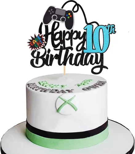 Miniatura 22 de 1 PCS Decoración para Pastel de Videojuegos Feliz Cumpleaños 14 con Purpurina, Palillo Decorativo de Pastel de Videojuegos Game On Controladores