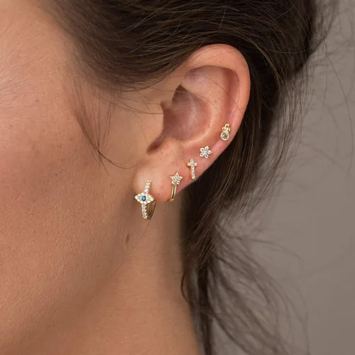 Miniatura 2 de MYEARS Aretes de mal de ojo para mujer, chapados en oro de 14 quilates, pequeños, simples, minimalistas, hipoalergénicos, de protección diaria