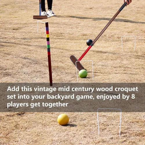 Miniatura 6 de SpeedArmis Juego de croquet para adultos – Kit de croquetas para 8 jugadores con regulación de 32 pulgadas, mazos de madera de goma