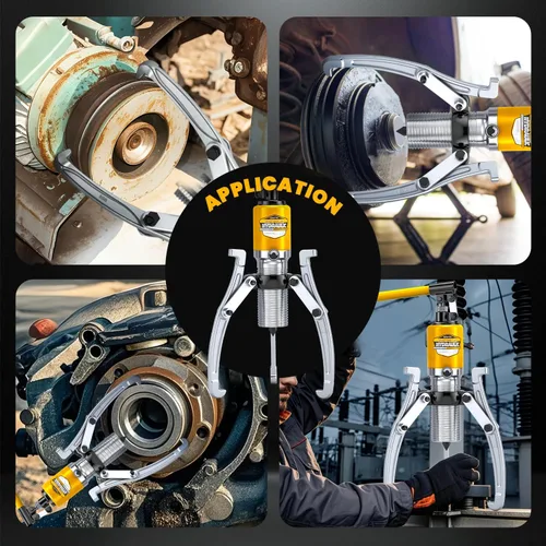Miniatura 5 de NEWTRY Kit de extractor hidráulico de engranajes de 5 toneladas, separador de tracción de rodamientos de rueda, extractor de 3 mandíbulas, vertical