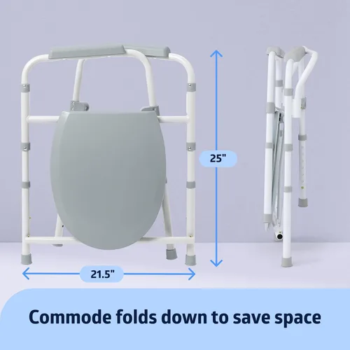 Miniatura 3 de Medline 3 en 1 mesita de noche de acero, asiento estándar, marco plegable resistente, cubo de 7.5 QT, capacidad de peso de 350 lb, asiento con clip