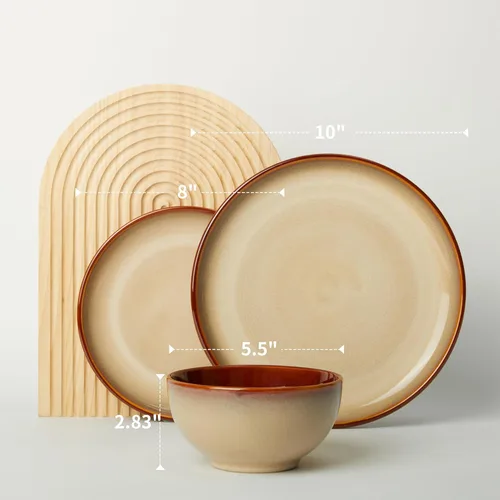 Miniatura 2 de Pokini Juego de vajilla de cerámica, platos y cuencos de cerámica, aptos para microondas y lavavajillas, platos modernos para ensalada, cuencos