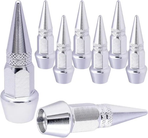 Miniatura 37 de 4 piezas de tapas de válvula de rueda con estilo púas, cubiertas universales de válvula de rueda de aleación de aluminio a prueba de polvo