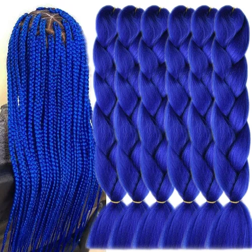 Miniatura 14 de 3 paquetes de extensiones de cabello sintético para trenzar de color negro a azul, tamaño jumbo ombré, de 24 pulgadas o trenzas de ganchillo
