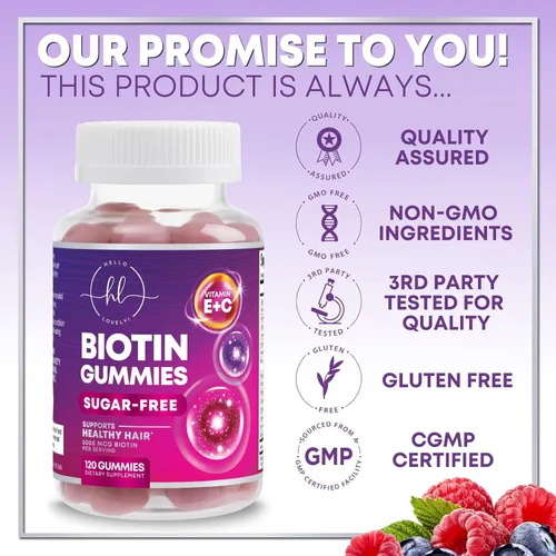 Miniatura 4 de Gomitas de vitaminas para el cabello con biotina, 5000 mcg por porción, apoyo al crecimiento del cabello con vitaminas E y C para un cabello más