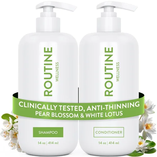 Miniatura 20 de Routine Wellness Set de champú y acondicionador antiadelgazamiento para cabello adelgazante - Biotin DHT Blocker Mujeres y Hombres - Champú seguro