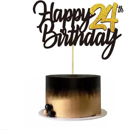 Miniatura 3 de Decoración para tarta de cumpleaños número 24 con purpurina para 24 años, decoraciones de cumpleaños de 24 años, decoraciones doradas para tartas