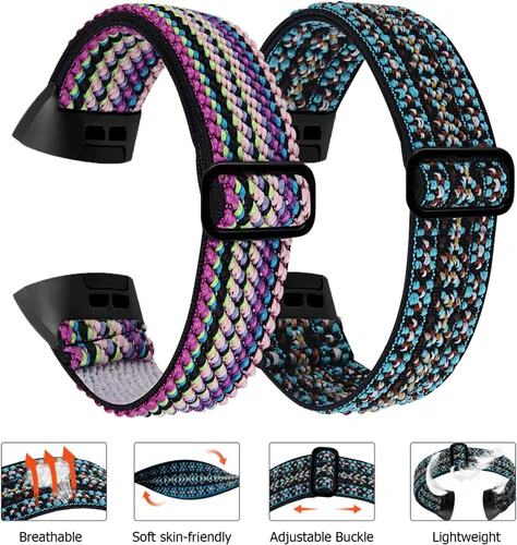 Miniatura 2 de Paquete de 4 correas elásticas compatibles con Fit bit Charge 4 Bands/Charge 3 Band/Charge 3SE Smart Watch Pulseras para mujeres y hombres, correas