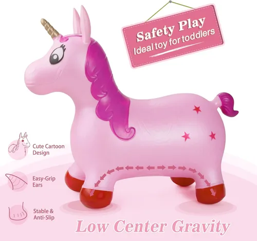 Miniatura 2 de INPANY Tolva de unicornio rosa, tolva de caballo, juguete inflable inflable para niños, niños y niñas, niños pequeños (bomba incluida)