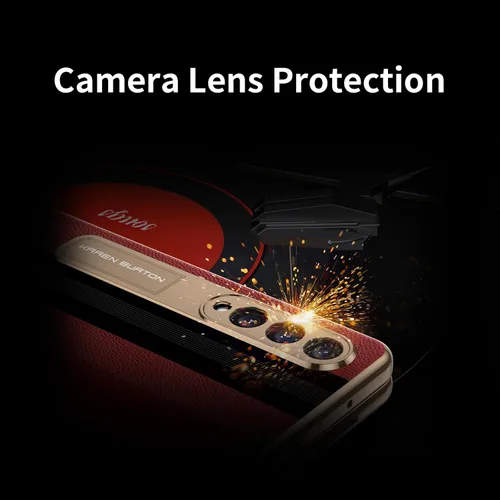 Miniatura 7 de para Funda de Teléfono Samsung Galaxy Z Fold 4 [Cuero Genuino de Lujo Premier][Protección Completa de Bisagra][Protector de Pantalla Rojo