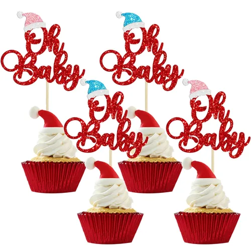 Miniatura 39 de Gyufise 24 piezas Adornos para cupcakes de jengibre de Navidad con purpurina, adornos para cupcakes de jengibre para revelar el género, púas