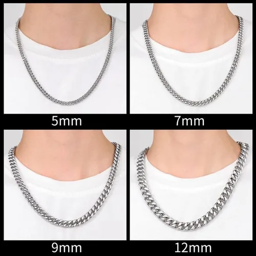 Miniatura 5 de ChainsHouse Cadena de eslabones cubanos de acero inoxidable para hombre, negrooro de 18 quilates, cadena cubana de Miami, 570.354 in0.472 in