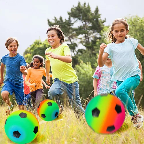 Miniatura 7 de Visen 4 bolas de arco iris para niños y adultos con 1 bomba de mano, bolas de goma coloridas de 8.5 pulgadas, pelotas inflables de varios