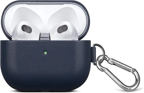 Miniatura 20 de LOPIE Funda compatible con AirPods 3 (lanzado en 2021), funda de cuero vegano estilo fibra de carbono con kit de clip y limpiador, funda protectora