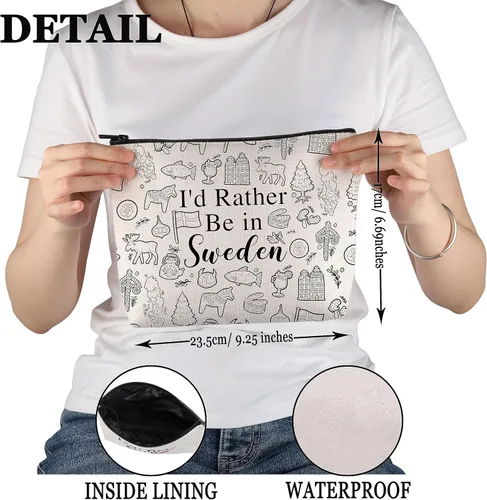 Miniatura 2 de PWHAOO Suecia viaje regalo de vacaciones I'd Rather Be in Sweden Bolsa de maquillaje Bolsa de maquillaje Bandera sueca Orgullo Cosméticos Suecia