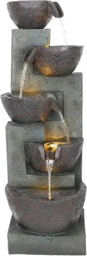 Miniatura 9 de Alpine Corporation TZL390 Elegante fuente de cascada de cuencos de 5 niveles para exteriores con luces LED para jardín, patio, jardín trasero