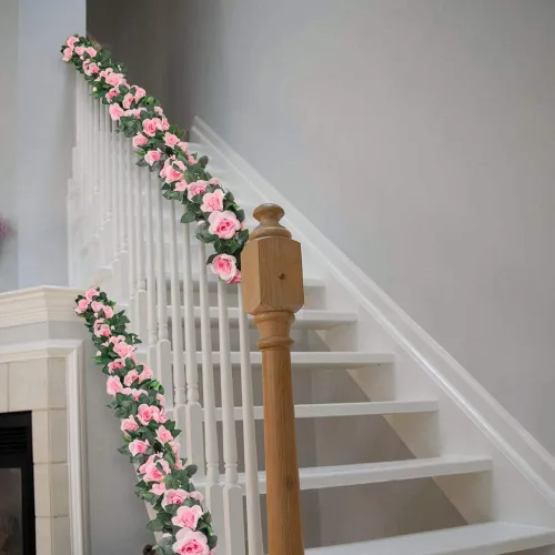 Miniatura 7 de LESING Guirnalda de rosas artificiales, 4 unidades (28.8 pies), guirnalda de flores de seda falsa con plantas verdes, guirnaldas de flores colgantes