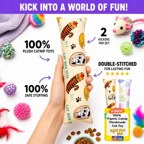 Miniatura 5 de Kitty Kick Stix Juego de 2 (11 pulgadas) – Juguete duradero para gatos – Pateador de hierba gatera para gatos y gatitos – Juguetes interactivos